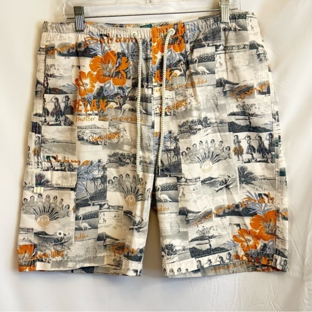 Tommy Bahama Relax Swim Trunks Men Medium Hawaiian Floral Lined Cargo Shorts